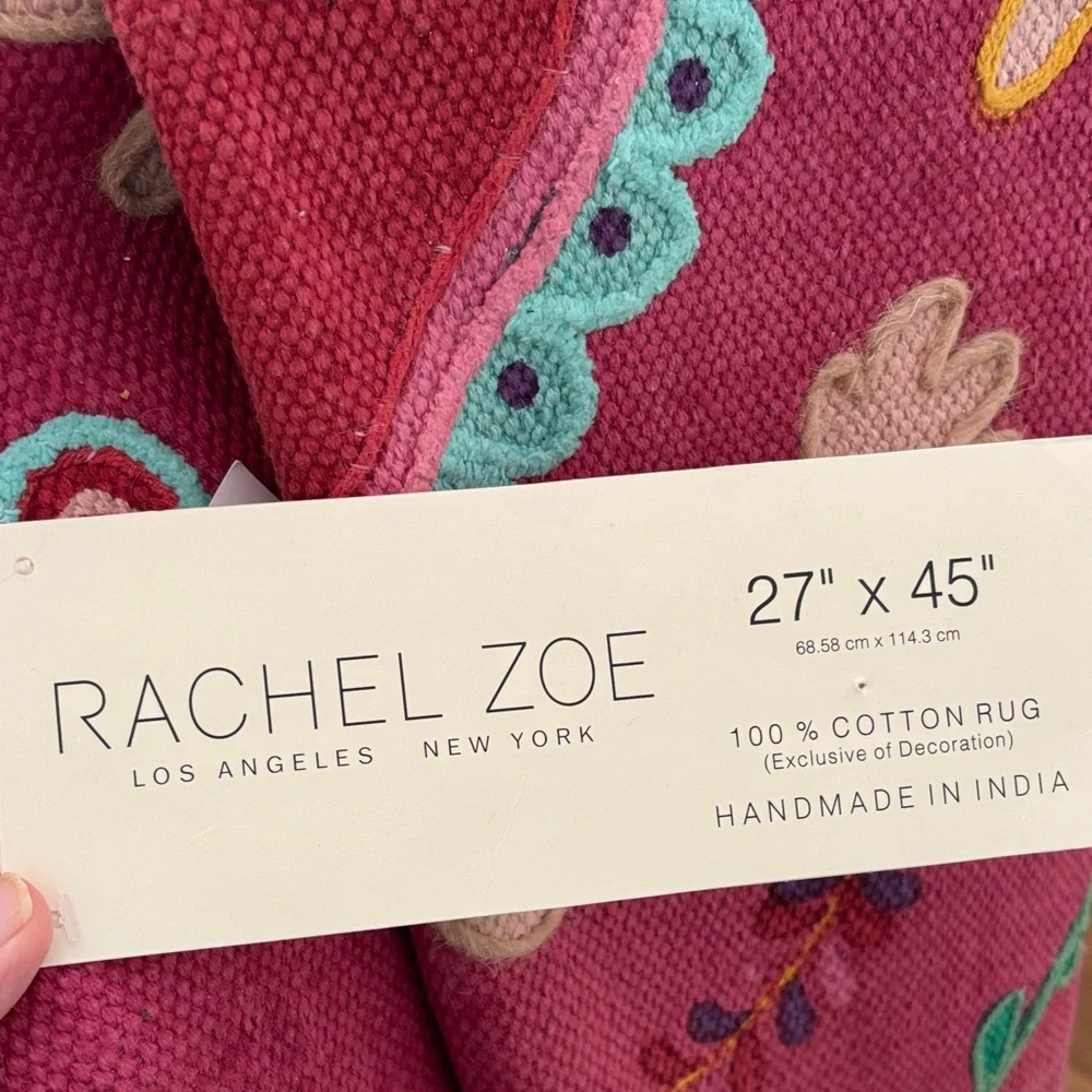 Rachel Zoe Pink Embroidered Heart Door Mat